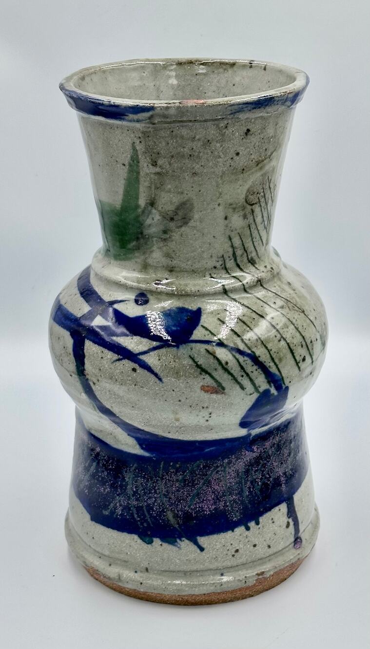 Mid-Century Salt Glazed Stoneware Studio Art Pottery Vase Signed